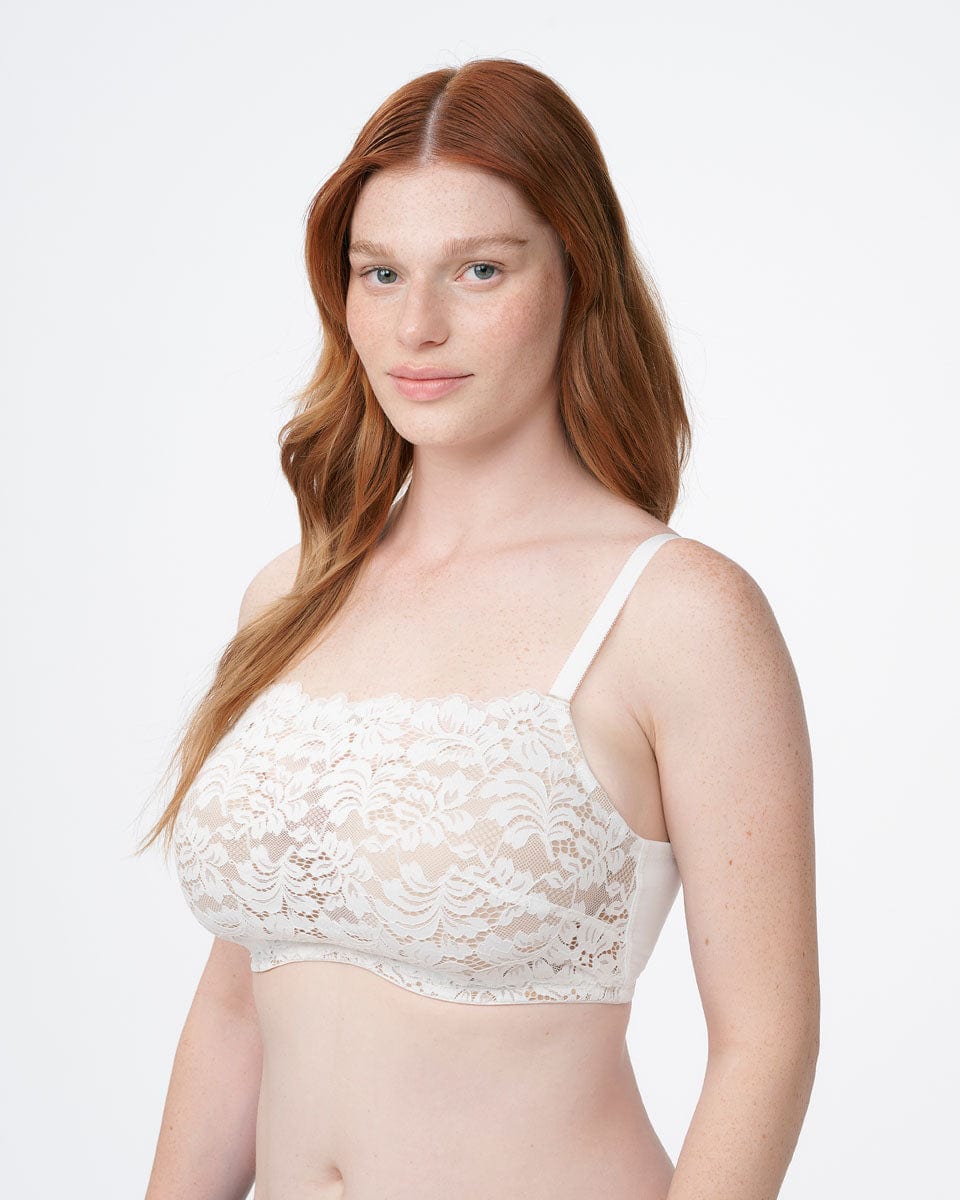 חזיית תחרה מרופדת במראה סטרפלס עם ברזלים נסתרים - IVORY – תמונה 6