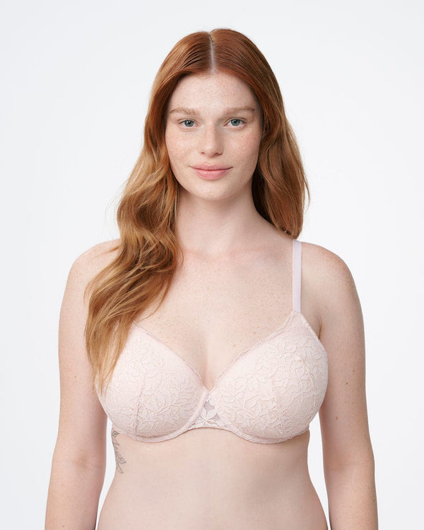 חזייה מרופדת עם ברזלים בשילוב תחרה פרחונית  רומנטית - PALE PINK – תמונה 1