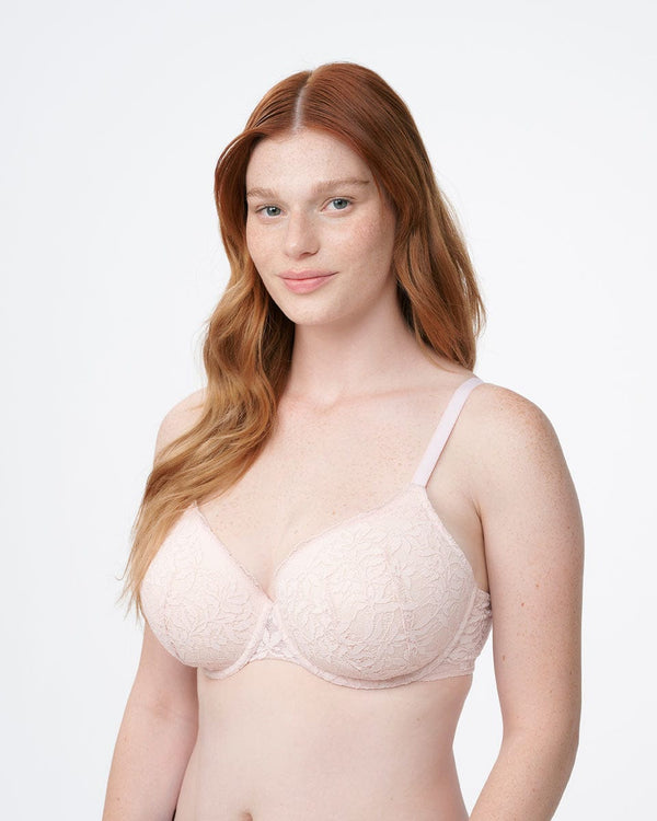 חזייה מרופדת עם ברזלים בשילוב תחרה פרחונית  רומנטית - PALE PINK – תמונה 2