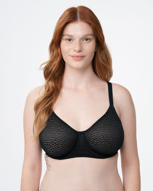 חזיית ללא ריפוד עם ברזלים מבד ג'קארד אלסטי - BLACK – תמונה 1