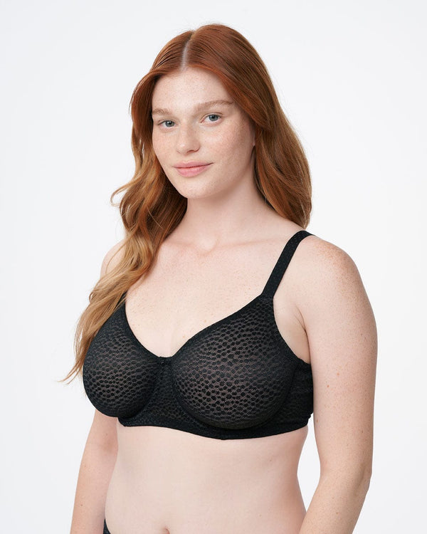 חזיית ללא ריפוד עם ברזלים מבד ג'קארד אלסטי - BLACK – תמונה 2