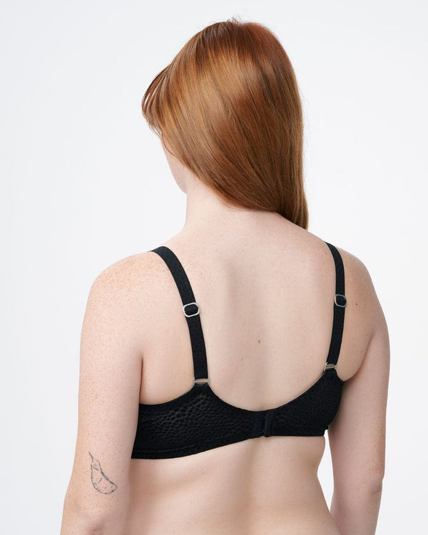 חזיית ללא ריפוד עם ברזלים מבד ג'קארד אלסטי - BLACK – תמונה 3