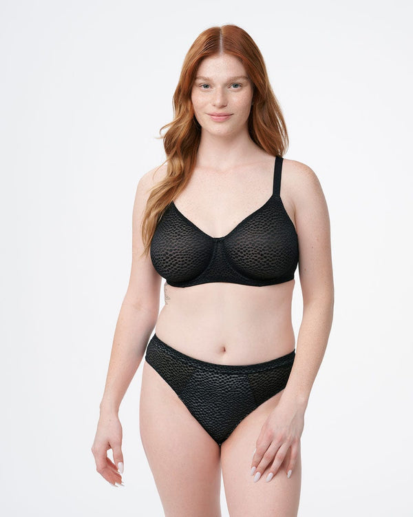 חזיית ללא ריפוד עם ברזלים מבד ג'קארד אלסטי - BLACK – תמונה 4