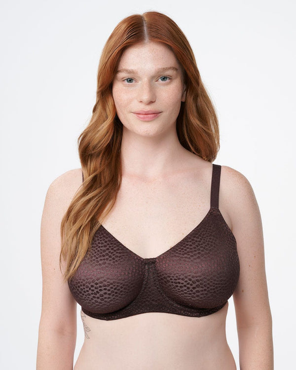 חזיית ללא ריפוד עם ברזלים מבד ג'קארד אלסטי - BROWN – תמונה 1