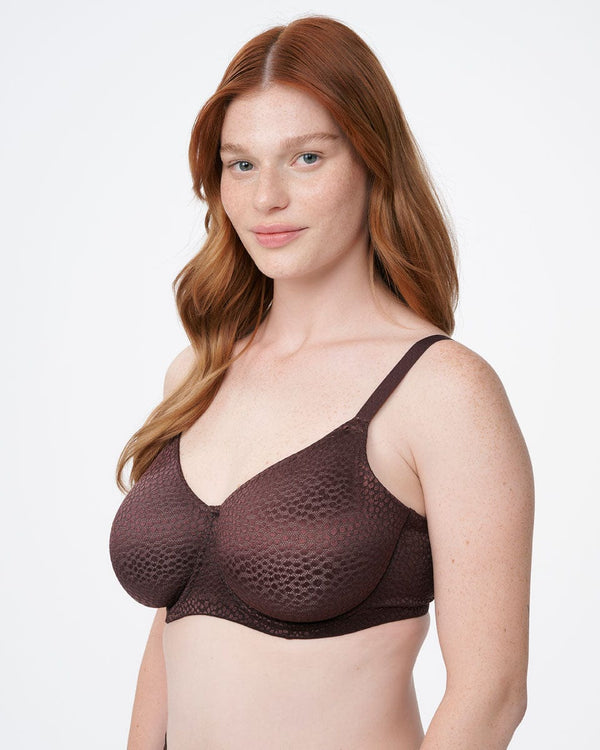 חזיית ללא ריפוד עם ברזלים מבד ג'קארד אלסטי - BROWN – תמונה 2