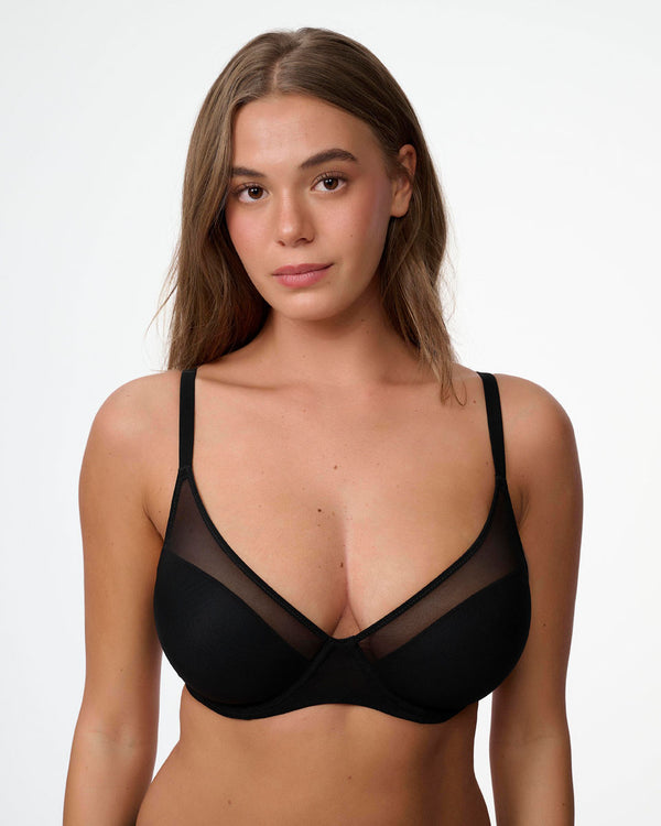 חזייה  מנומרת מרופדת עם ברזלים ומפתח עמוק - BLACK