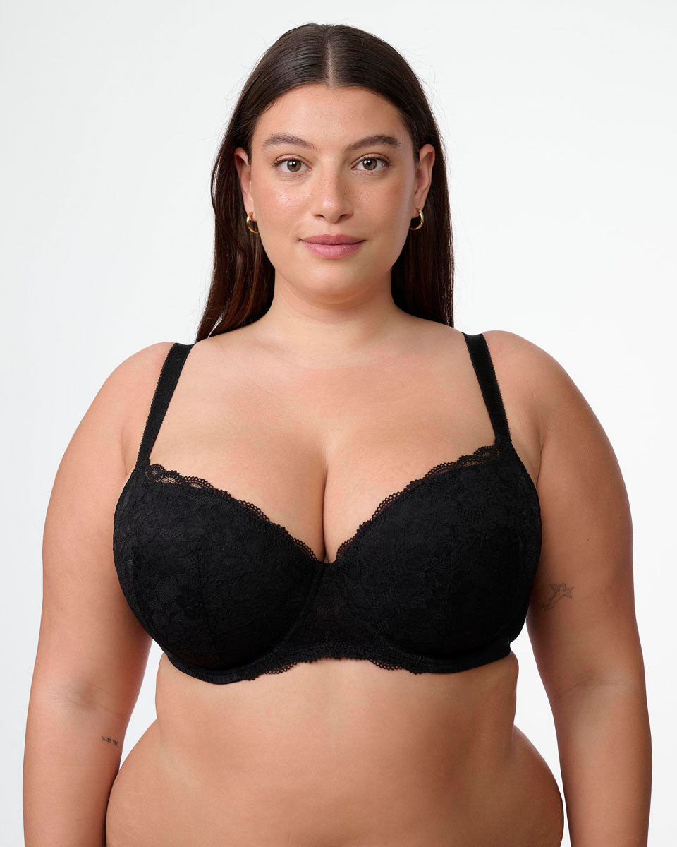 חזיה מרופדת מתחרה פרחונית  עד למידות גדולות