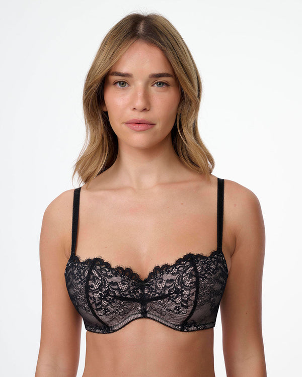 חזייה מרופדת עם ברזלים בגזרת בלקונט מתחרה עשירה - BLACK