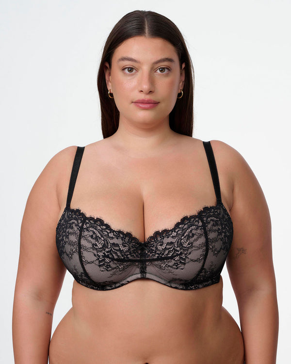 חזייה מרופדת עם ברזלים בגזרת בלקונט מתחרה עשירה - BLACK