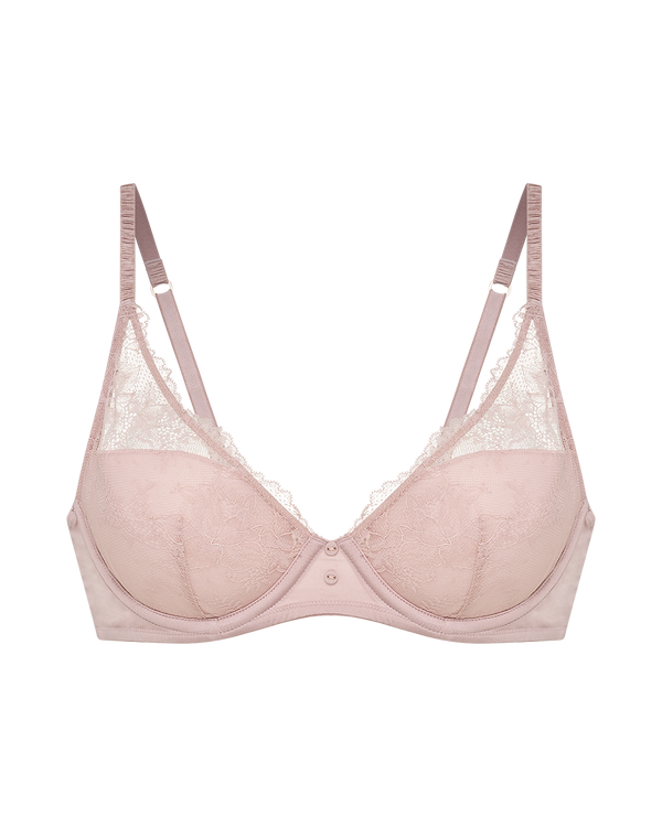 חזייה מרופדת עם ברזלים מתחרה בשילוב סטן מבריק - DEEP BLUSH