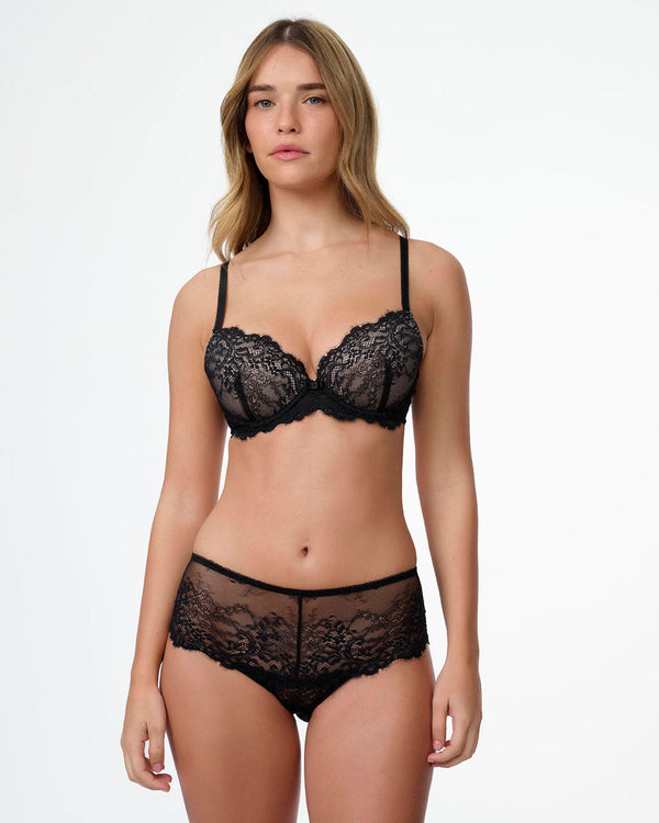 חזיית פוש אפ עם ברזלים מתחרה פרחונית - BLACK