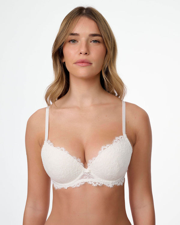 חזיית פוש אפ עם ברזלים מתחרה פרחונית - IVORY