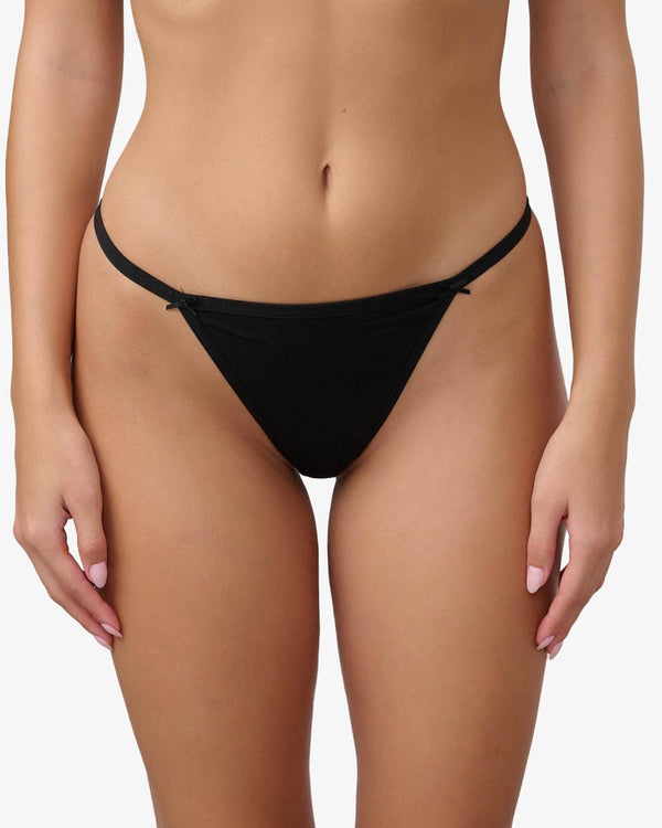 תחתון כותנה חוטיני חוט - BLACK – תמונה 2