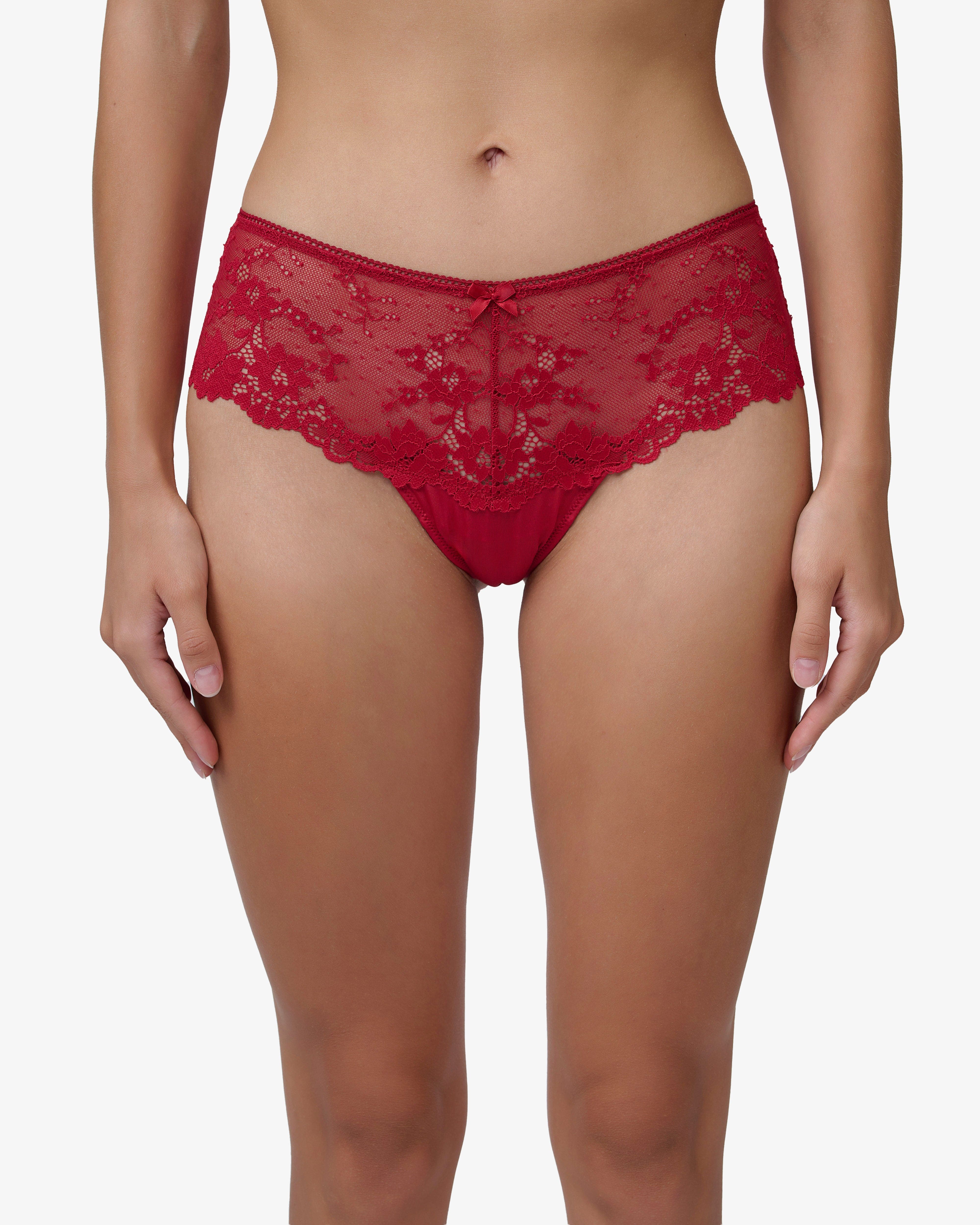 תחתון  מיקרופייבר חוטיני בשילוב תחרה - RUBY RED – תמונה 1