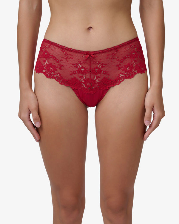 תחתון  מיקרופייבר חוטיני בשילוב תחרה - RUBY RED – תמונה 1