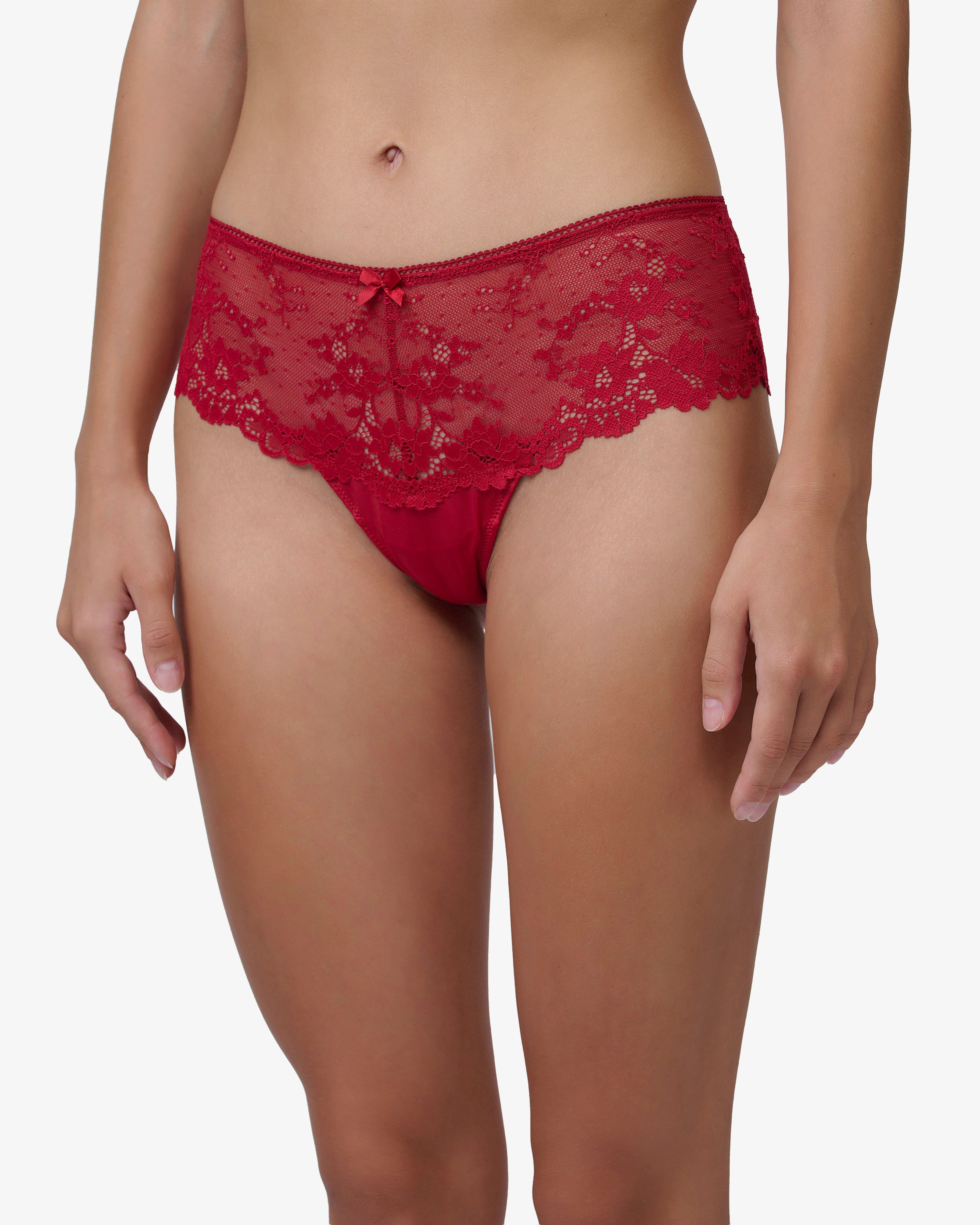 תחתון  מיקרופייבר חוטיני בשילוב תחרה - RUBY RED – תמונה 2