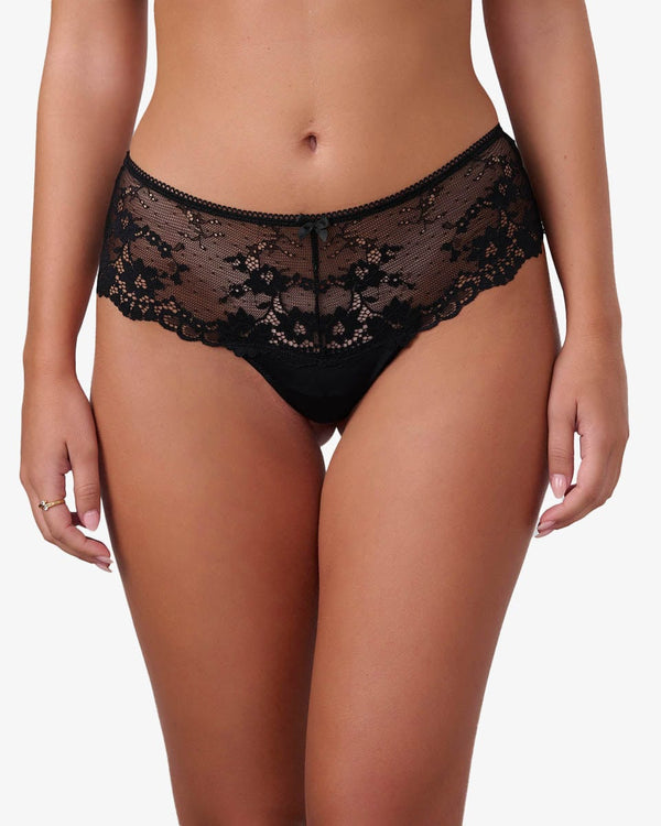 תחתון  מיקרופייבר חוטיני בשילוב תחרה - BLACK – תמונה 1