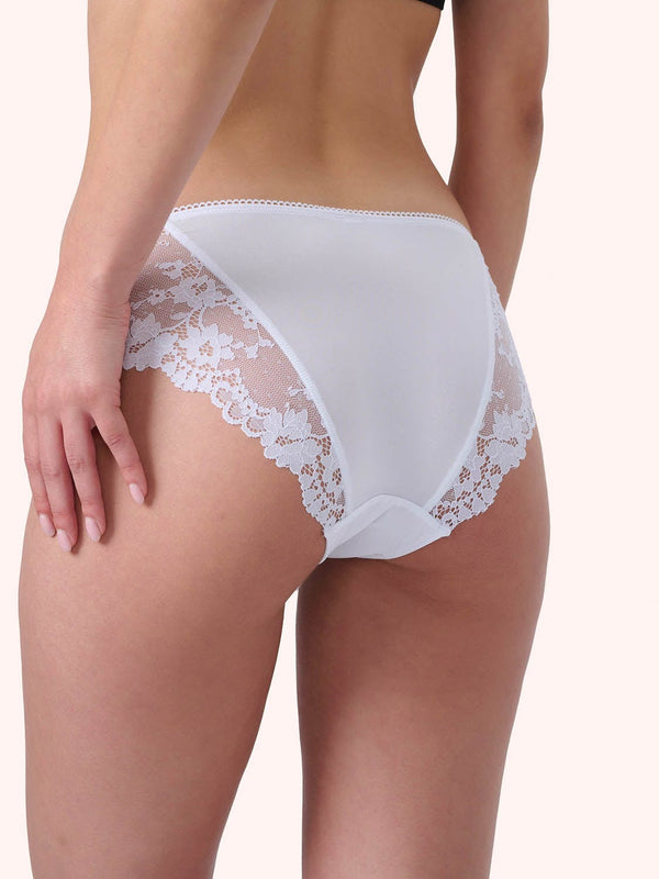 תחתון מיקרופייבר ביקיני  בשילוב תחרה - WHITE – תמונה 3