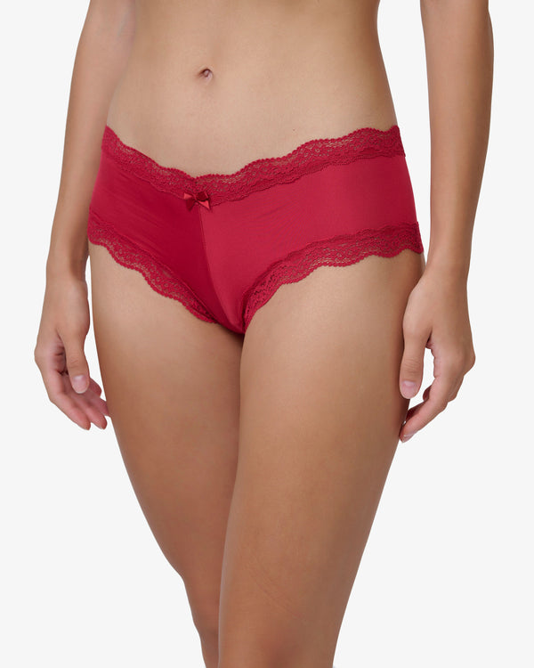 תחתון  מיקרופיבר צ'יקי בשילוב תחרה - RUBY RED – תמונה 2