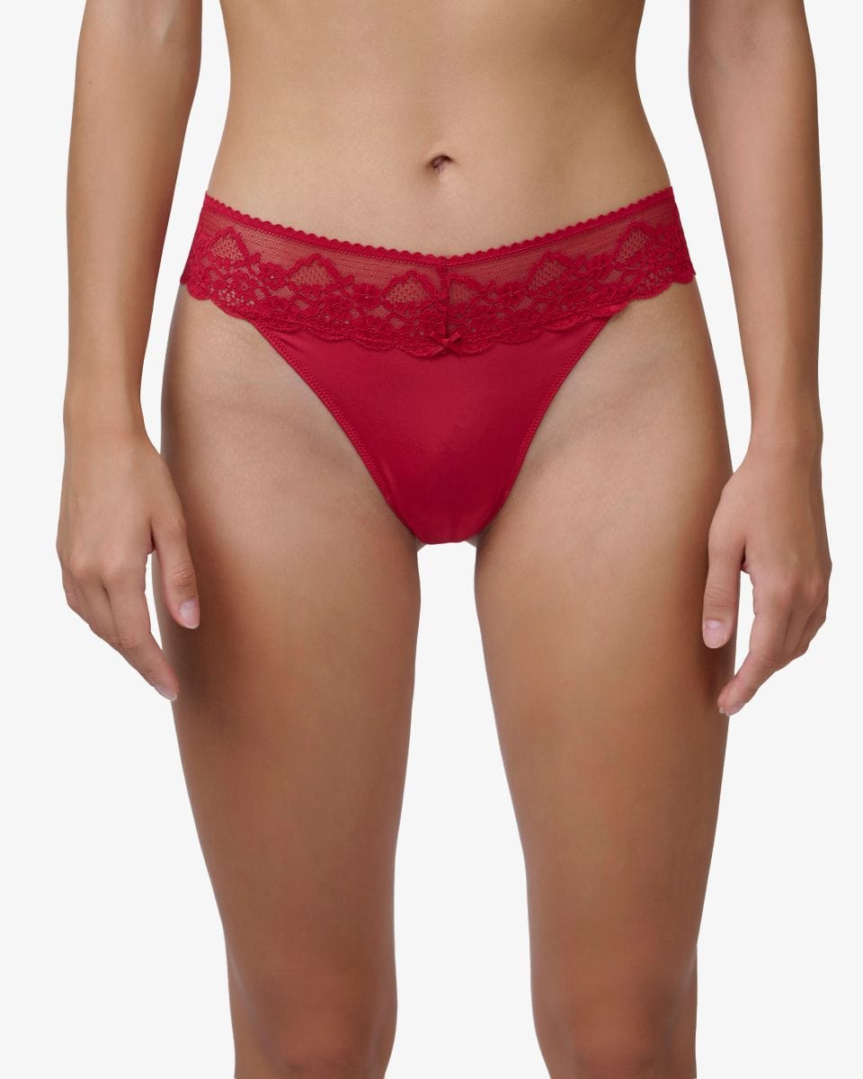 תחתון מיקרופייבר חוטיני בשילוב תחרה - RUBY RED – תמונה 1