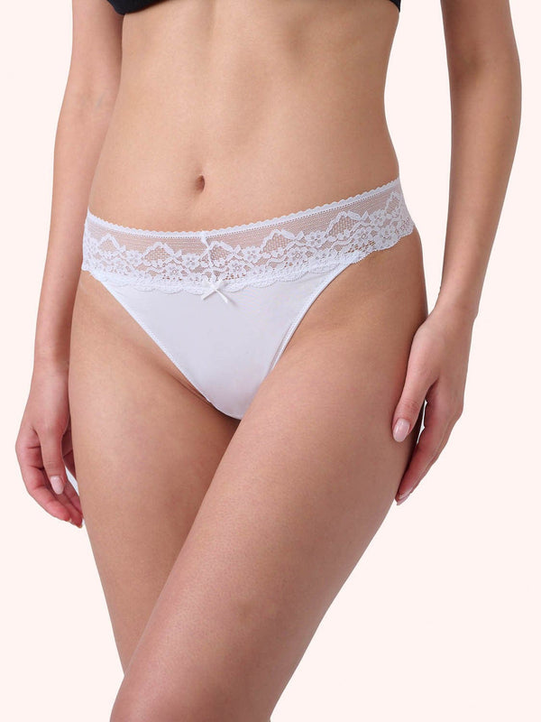 תחתון מיקרופייבר חוטיני בשילוב תחרה - WHITE – תמונה 1