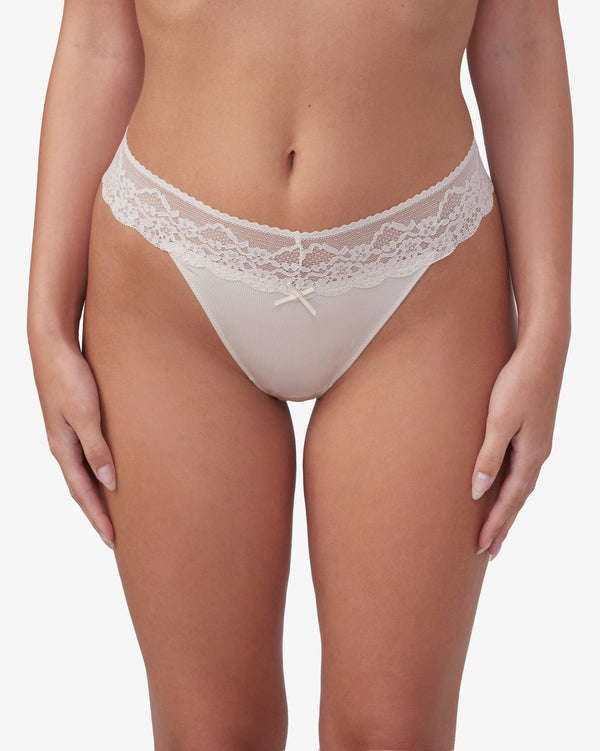 תחתון מיקרופייבר חוטיני בשילוב תחרה - NATURAL – תמונה 1