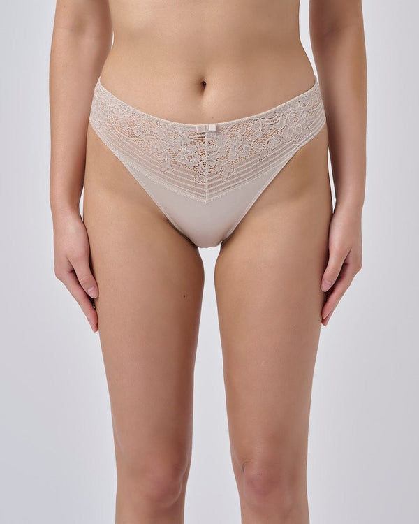 תחתון ביקיני מיקרו  סרט תחרה ישר - OATMEAL – תמונה 1