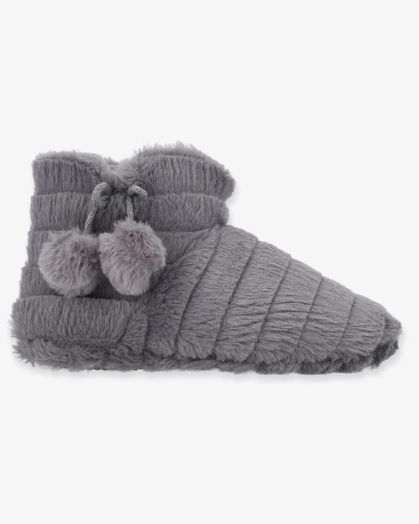 נעל בית מגפון פרווה פסים - DARK GREY