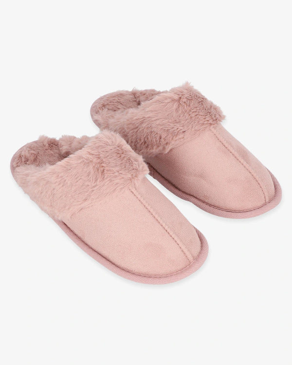 נעל בית פתוחה מאחור שילוב פרווה - SMOKED PINK