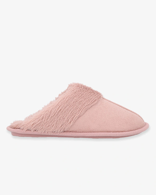 נעל בית פתוחה מאחור שילוב פרווה - SMOKED PINK