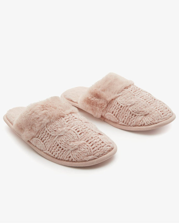 נעל בית פתוחה מאחור שילוב פרווה - PINK