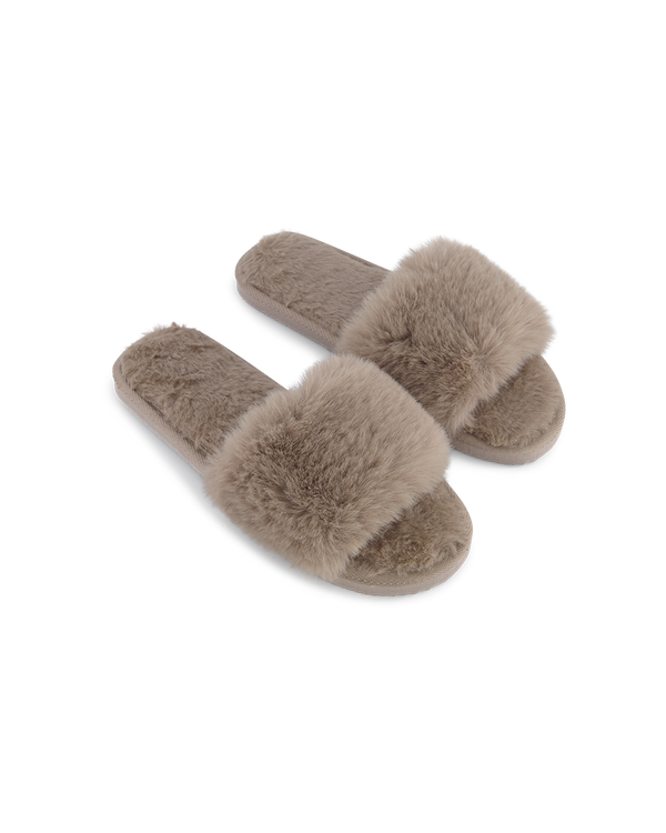 נעל בית פתוחה מאחור שילוב פרווה - LIGHT GREY