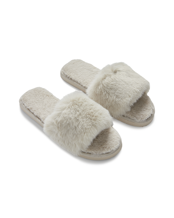 נעל בית פתוחה מאחור שילוב פרווה - IVORY