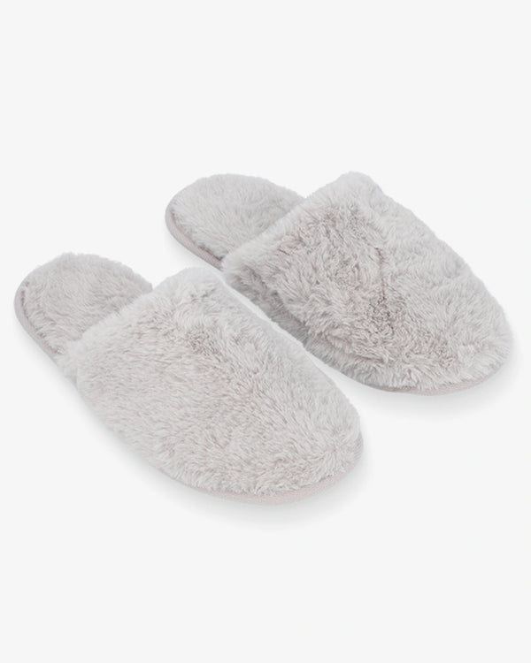 נעל בית פתוחה מאחור פרווה חלקה - LIGHT GREY