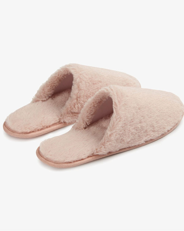 נעל בית פתוחה מאחור פרווה חלקה - PINK – תמונה 1
