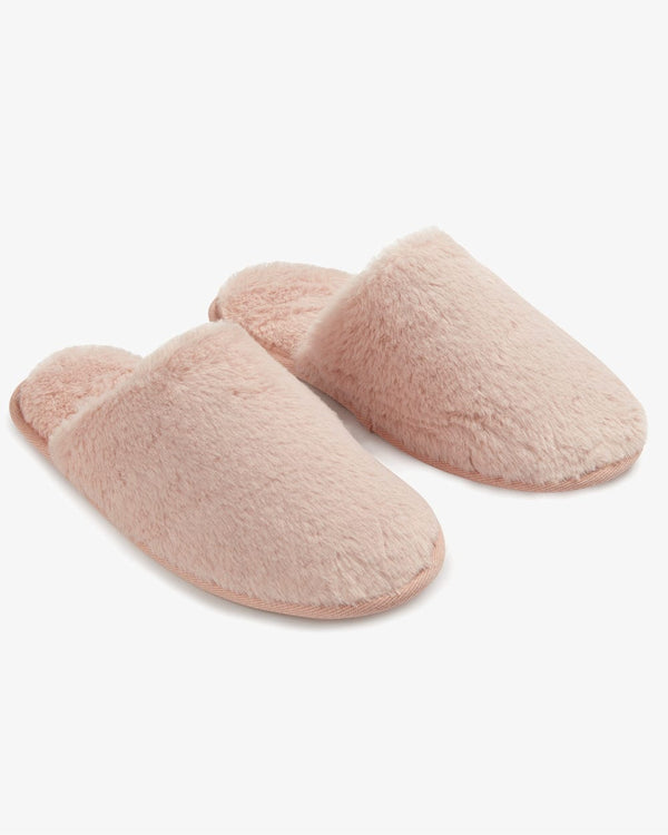 נעל בית פתוחה מאחור פרווה חלקה - PINK – תמונה 2