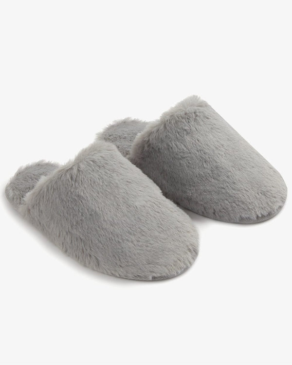 נעל בית פתוחה מאחור פרווה חלקה - GREY