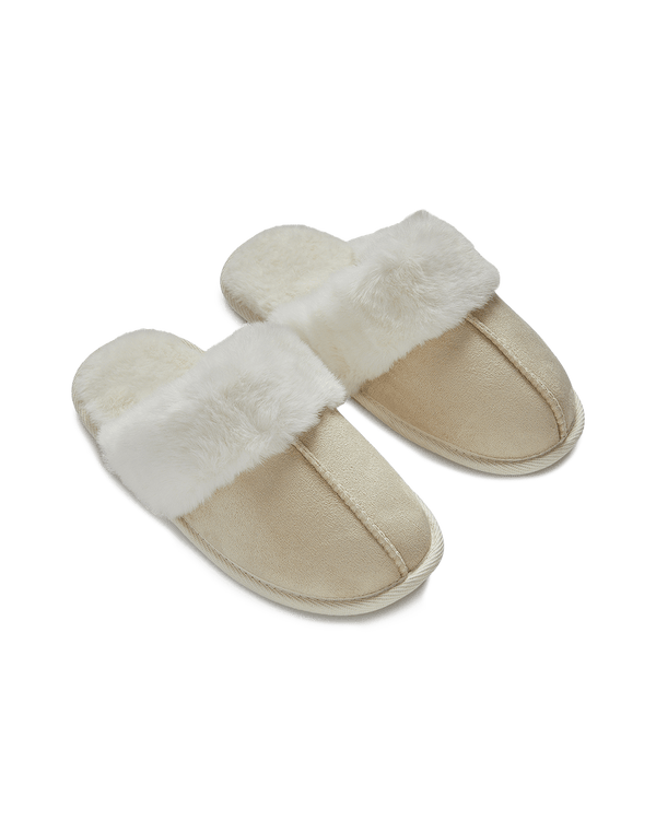 נעל בית מבד דמוי זמש בשילוב פרווה