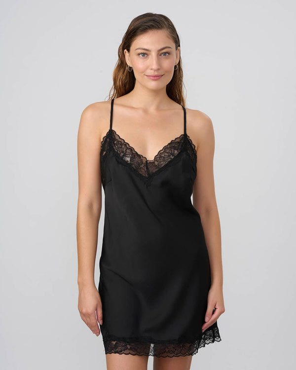 כותונת סאטן בשילוב תחרה - BLACK – תמונה 1