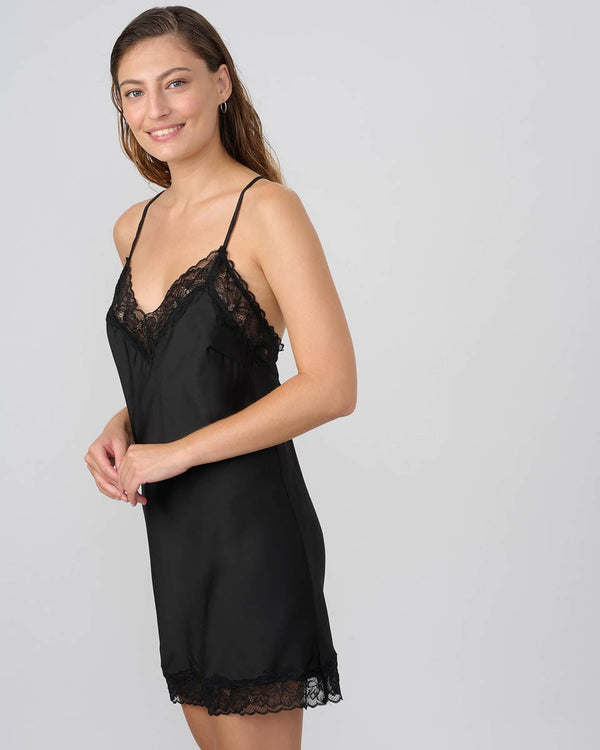 כותונת סאטן בשילוב תחרה - BLACK – תמונה 2