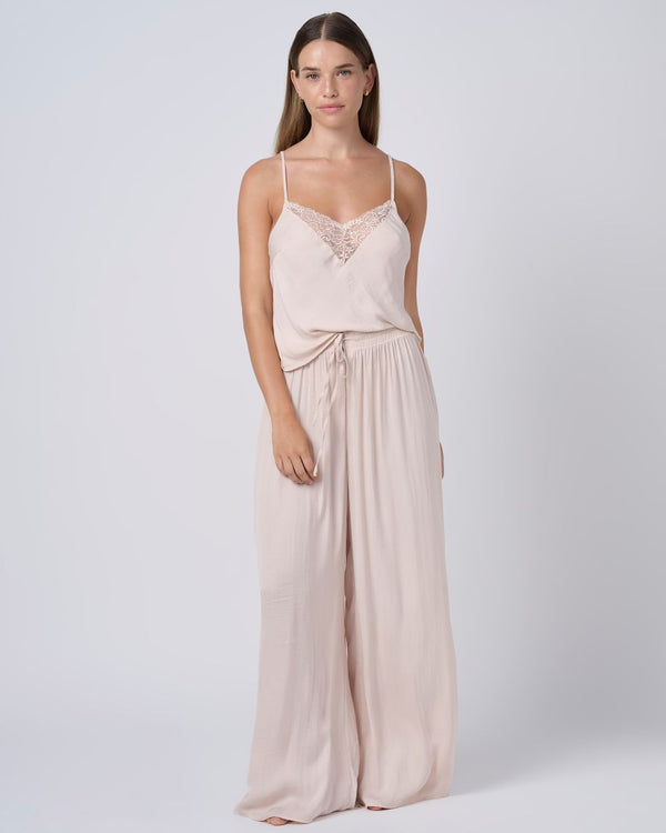 סט סאטן גופייה ומכנס ארוך - OATMEAL