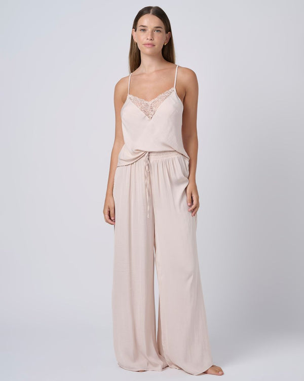 סט סאטן גופייה ומכנס ארוך - OATMEAL