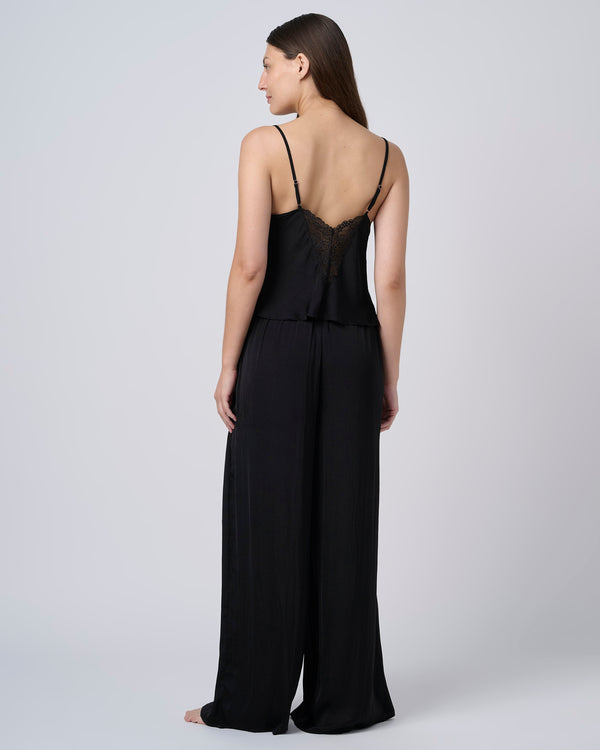 סט סאטן גופייה ומכנס ארוך - BLACK