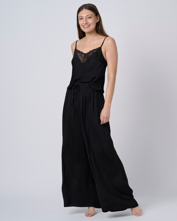 סט סאטן גופייה ומכנס ארוך - BLACK