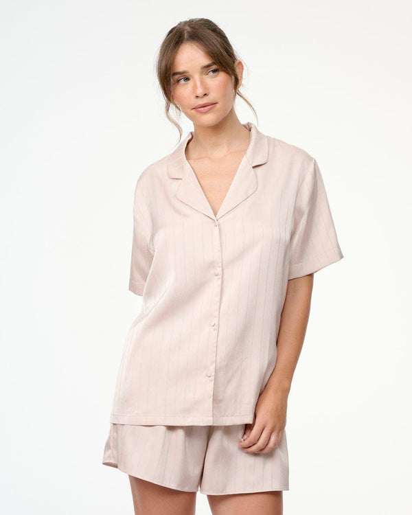 סט פיג'מה סאטן פסים - OATMEAL – תמונה 2