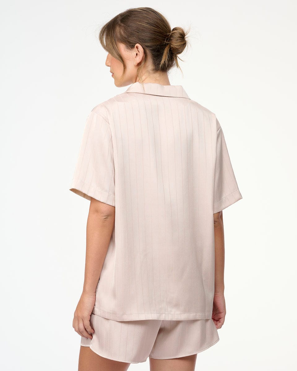 סט פיג'מה סאטן פסים - OATMEAL – תמונה 3