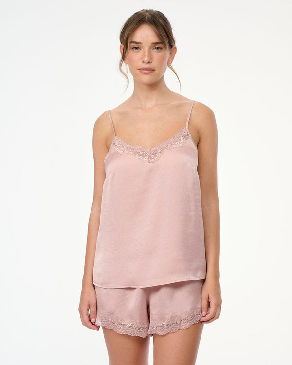 סט בייבי דול סאטן בשילוב תחרה גופיה ומכנסון - VINTAGE PINK – תמונה 1