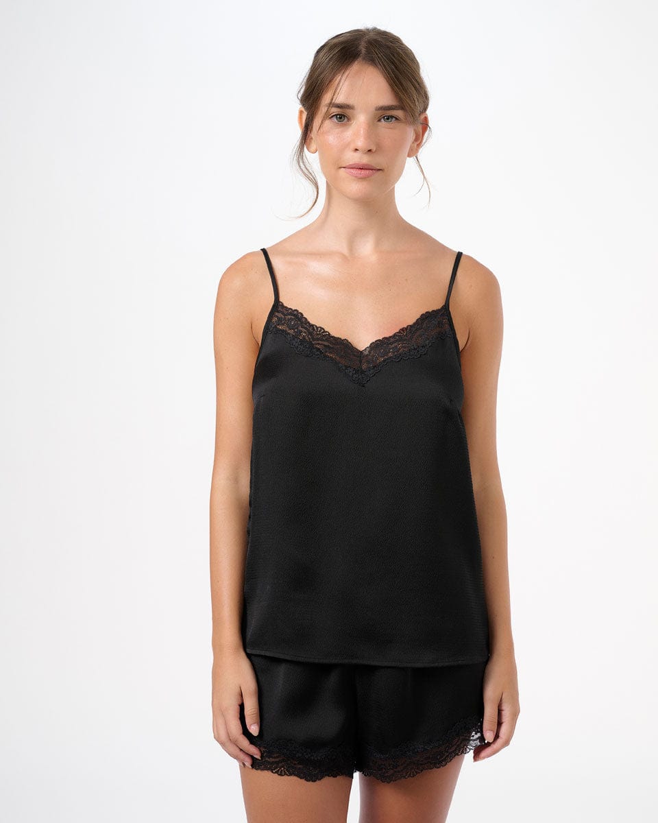 סט בייבי דול סאטן בשילוב תחרה גופיה ומכנסון - BLACK – תמונה 5