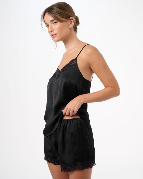 סט בייבי דול סאטן בשילוב תחרה גופיה ומכנסון - BLACK – תמונה 6