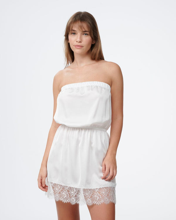 כותונת סטן משולבת תחרה במכפלת עבור כלה - IVORY – תמונה 1